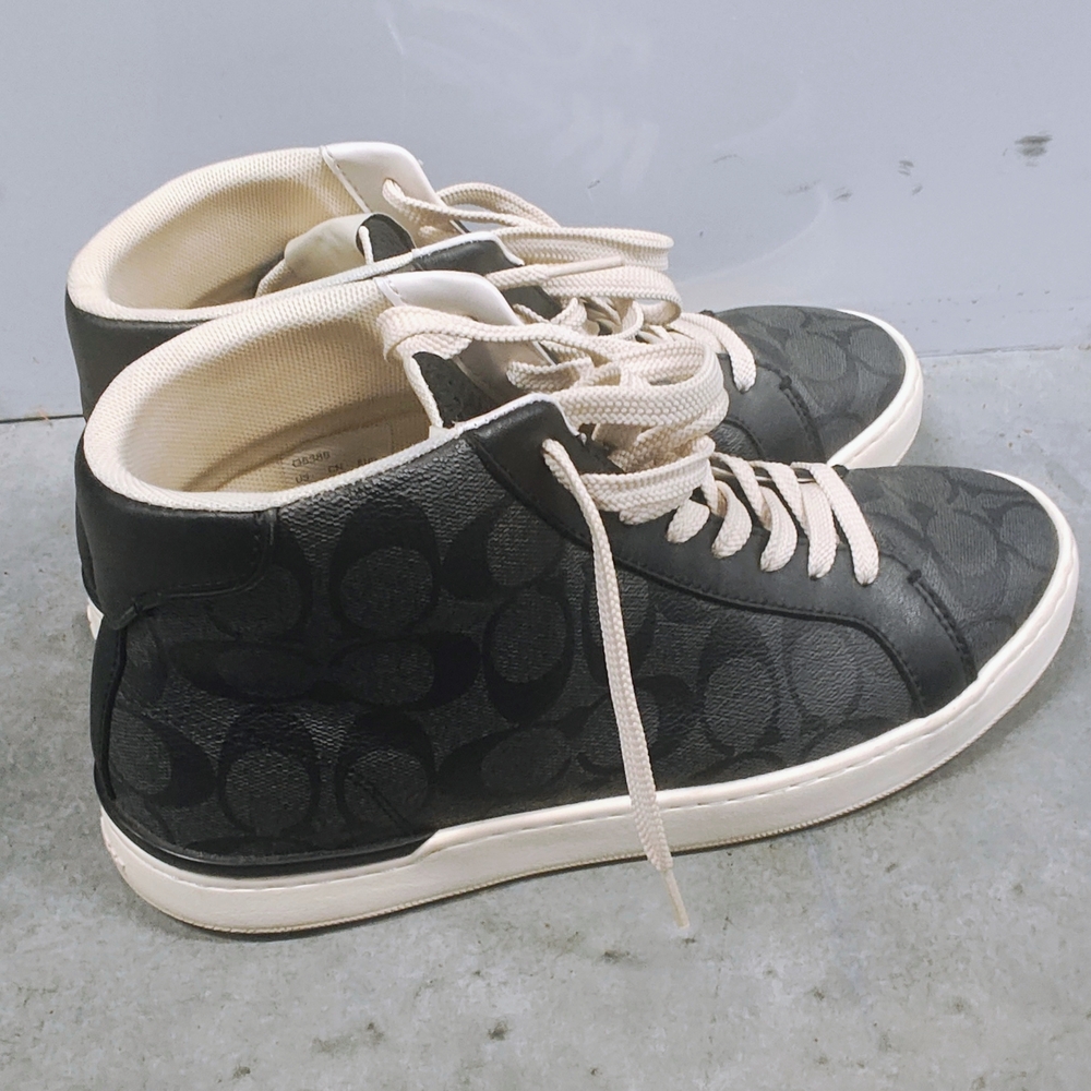 Coach Black and Cream High-Top Sneakers